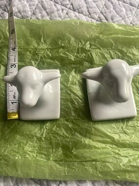 White Ceramic Animal Head Wall Hooks - Decorative Pair